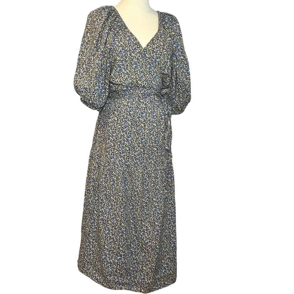 Old Navy Puff Blue Multicolor Floral Tiered Maxi Dress Plus 2X Cottage Cotton
